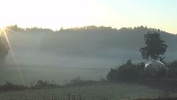 Sunrise scenery of Satoyama with morning mist-3 interval shooting
